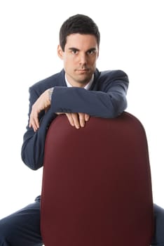 business man on a chair on white background
