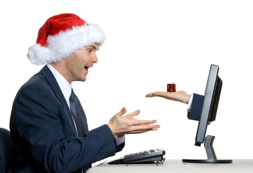 man receiving a x-mas gift by internet
