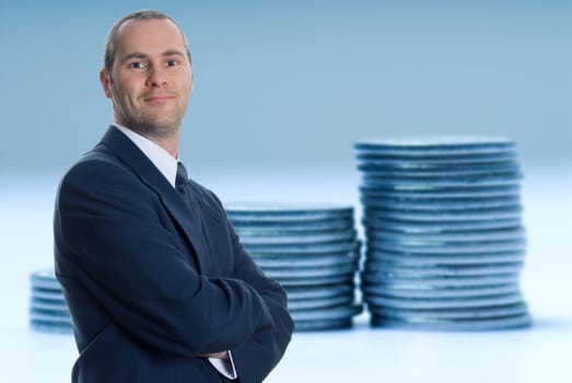 coin representing company growth in a blue tone