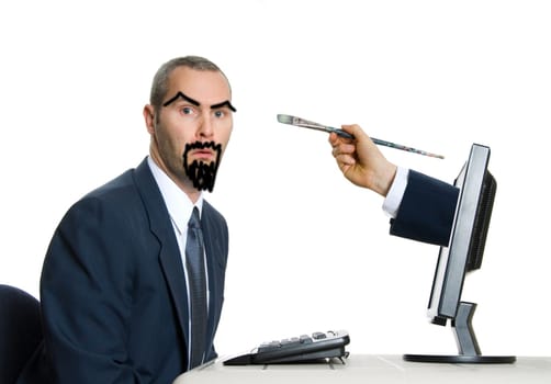 computer hand drawing on man in suit