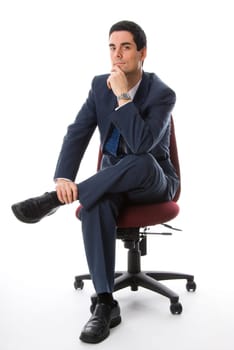 businessman on a chair in a thinker pose