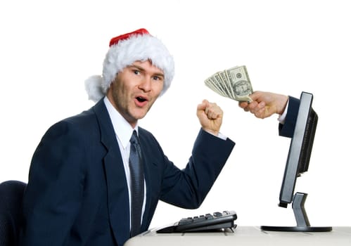 santa hat man winning the lottery on internet