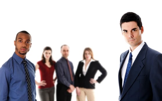 business team in serious on white background
