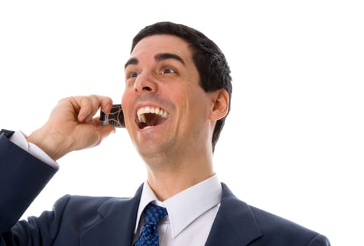 happy laughing man on his cell phone