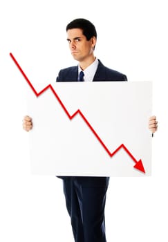 man holding a blank card for financial crisis