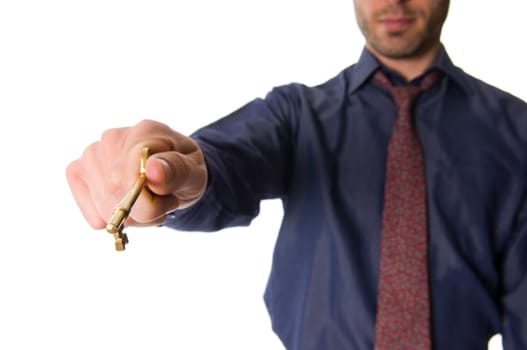 real estate agent with a golden key for client