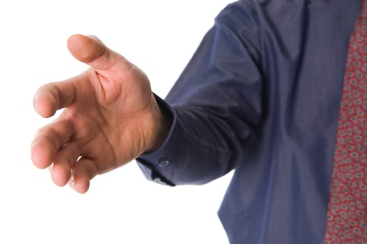 business man giving a hand shake on white
