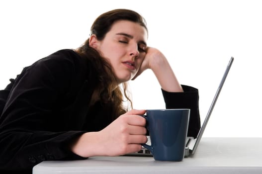 business woman sleeping on the job at work