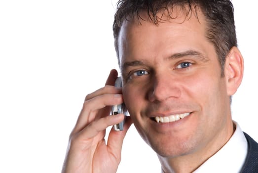 happy businessman on the cell phone smiling