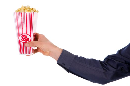 man giving some popcorn at a movie