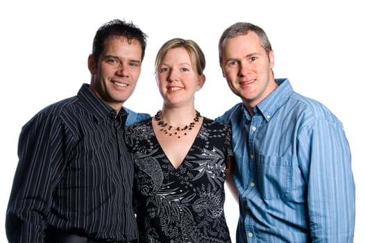 three business friends on a white background