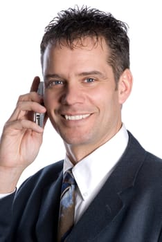 happy businessman on the cell phone smiling