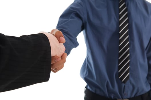 businessman shaking hands with colleague on white