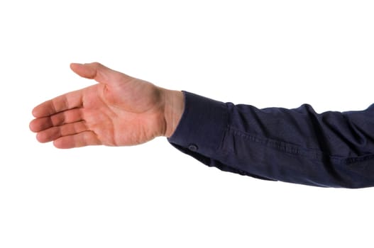 business man giving a hand shake on white