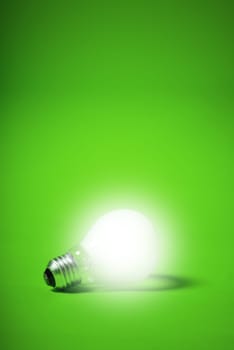 incandescent light bulb on a green background