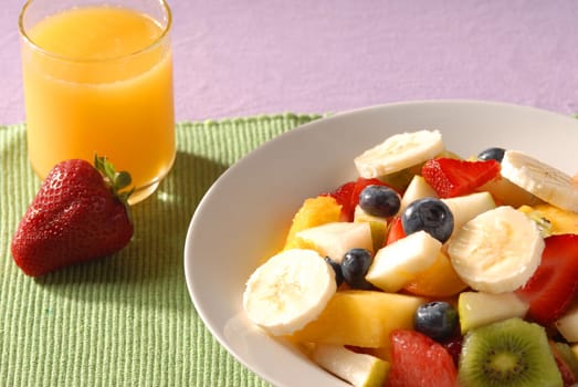 fruit salad and juice