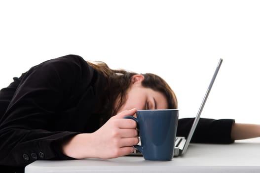 business woman sleeping on the job at work