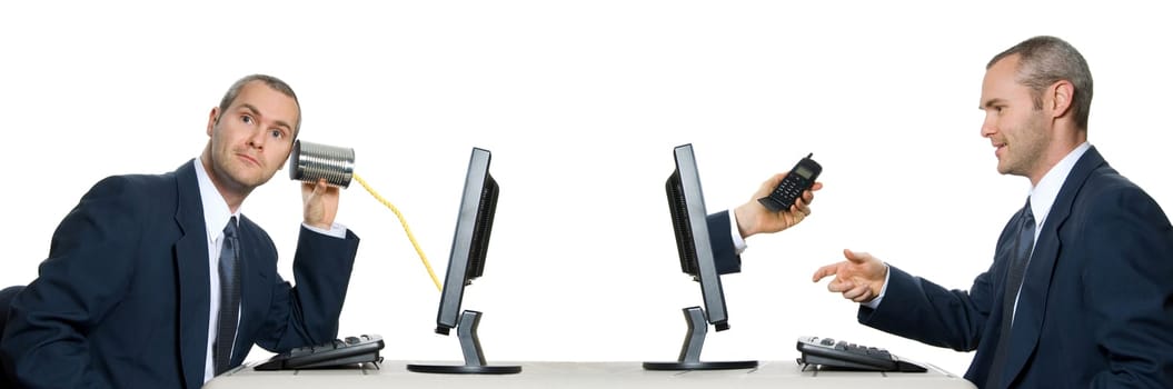 one man calling other man via internet phone