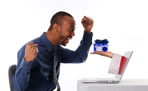 businessman getting a christmas gift via the Internet