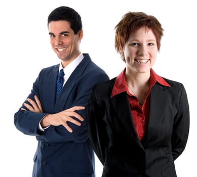 happy team members on an isolated white background