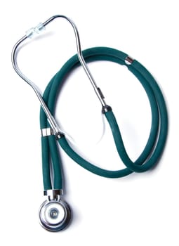 Stethoscope in green on an isolated white background