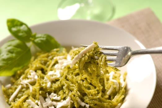pesto meal with fork