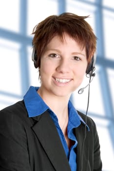woman in black jacket with heaset on her head