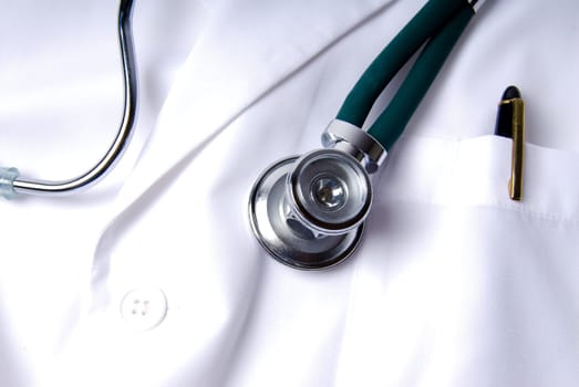 Stethoscope in green with a white lab coat