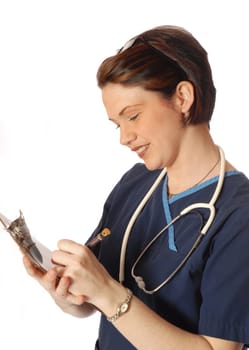 nurse writing on pad