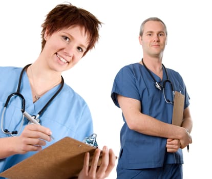 male doctor happy on white isolated background