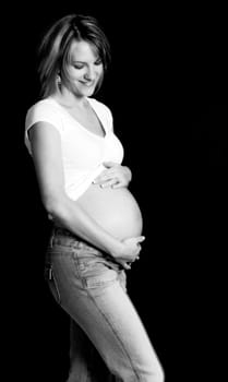 black and white version of pregnant woman