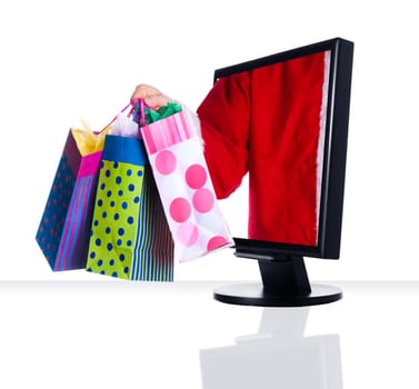 a computer flat screen monitor in black with santa