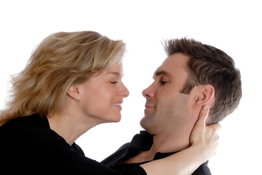 happy cute couple on an isolated white background