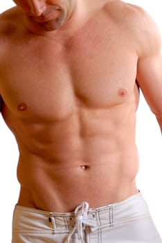 male topless bodybuilder athlete with big muscles
