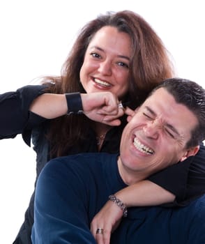 happy couple and parents on a white background
