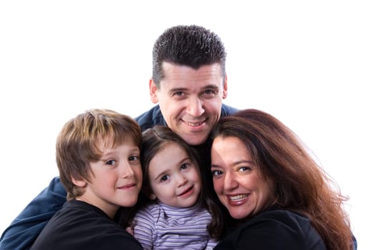mom and dad with siblings on a white