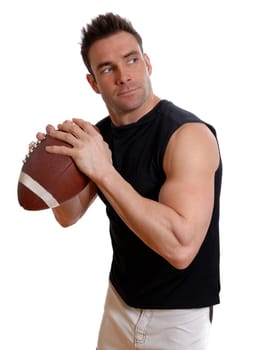 man athlete getting ready to throw a football