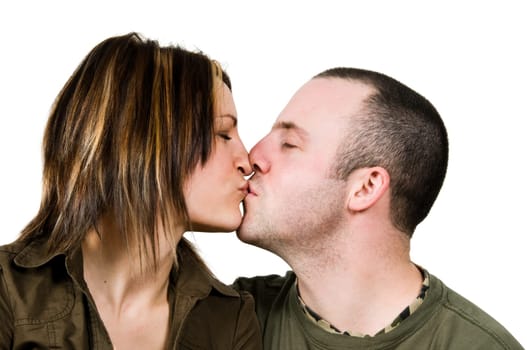 kissing couple in love on isolated white