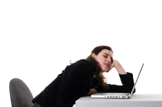 business woman sleeping on the job at work
