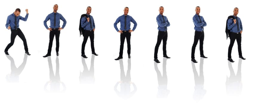 African Business man on a white background poses