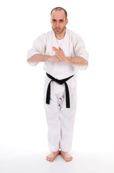White man doing martial arts on isolated background