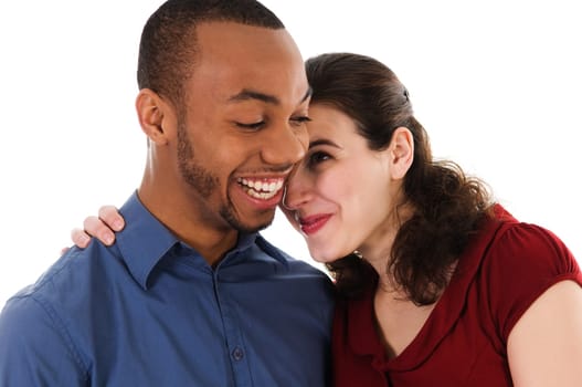 cute young multi ethnic couple in love on white