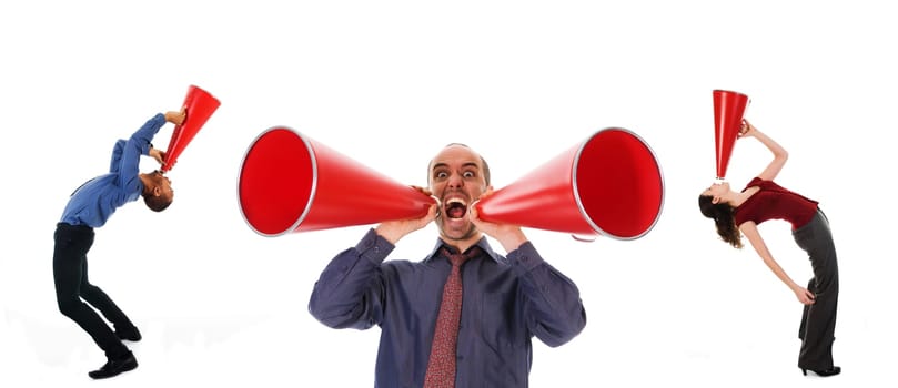 business team holding a red megaphone on emotions