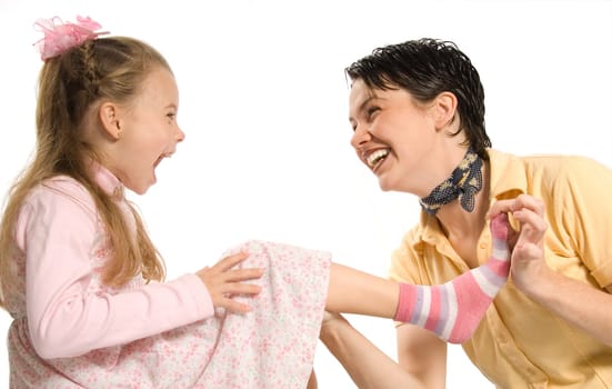 mom and daghter having fun with dress-up