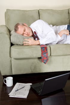 tired businessman that felt asleep white working