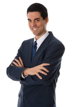 man in blue suit with his arms crossed