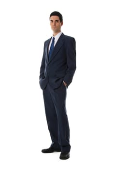 man in blue suit full front shot on white