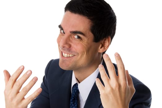 angry man in blue suit looking for a fight