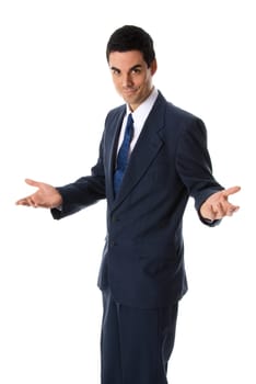 businessman in blue suit on white background