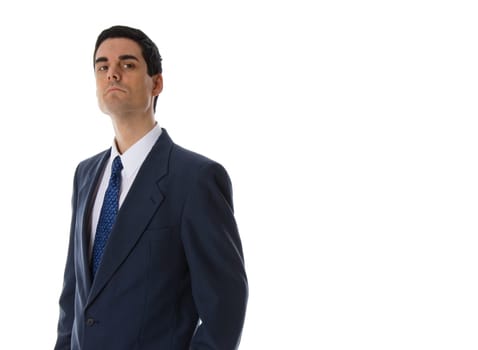 man in a blue siut on white background